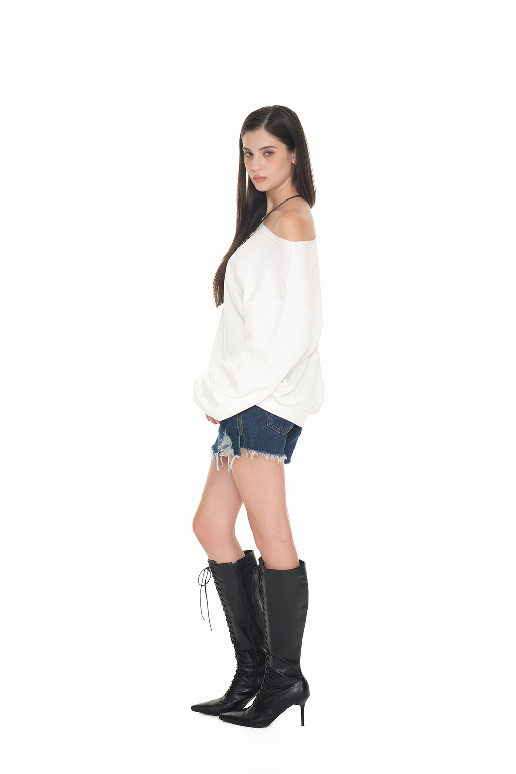 ASYMMETRIC ONE SHOULDER SWEATSHIRT (WHITE)