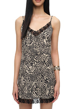 ANIMAL HOTFIX MINI SLIP DRESS (BEIGE)
