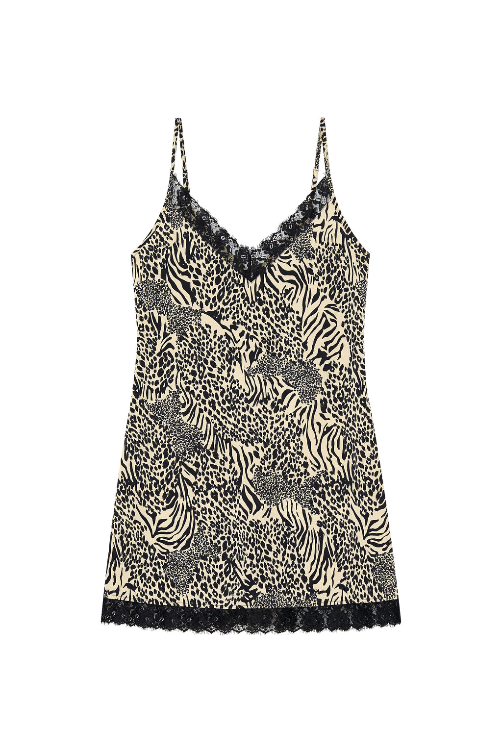 ANIMAL HOTFIX MINI SLIP DRESS (BEIGE)