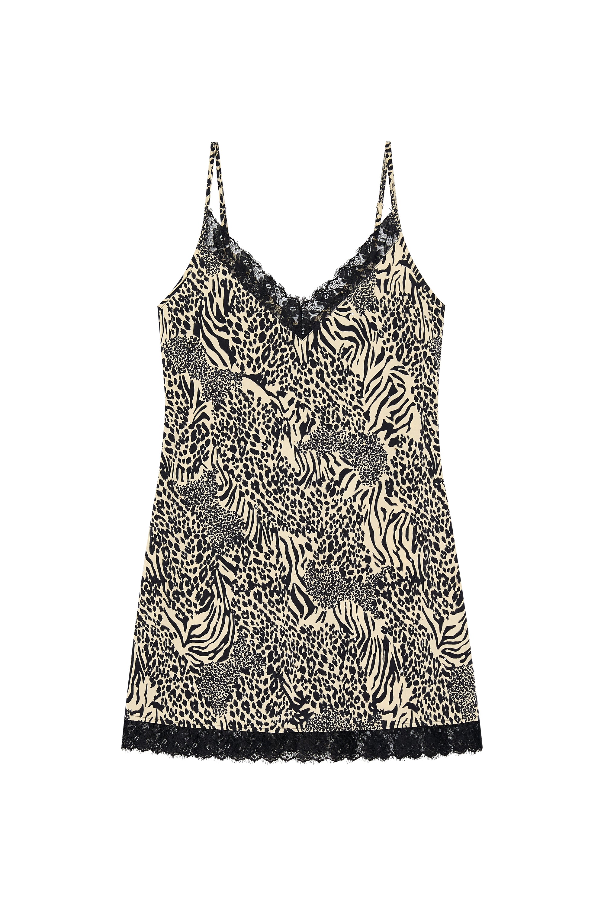 ANIMAL HOTFIX MINI SLIP DRESS (BEIGE)