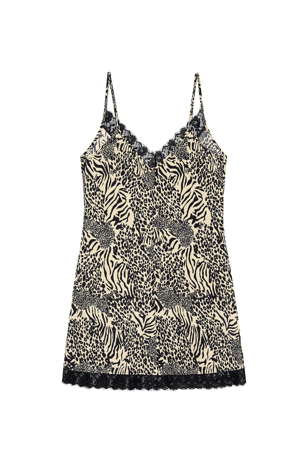 ANIMAL HOTFIX MINI SLIP DRESS (BEIGE)