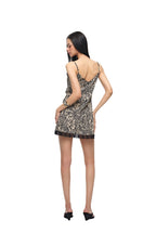 ANIMAL HOTFIX MINI SLIP DRESS (BEIGE)