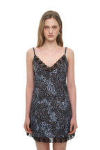 ANIMAL HOTFIX MINI SLIP DRESS (BLUE)