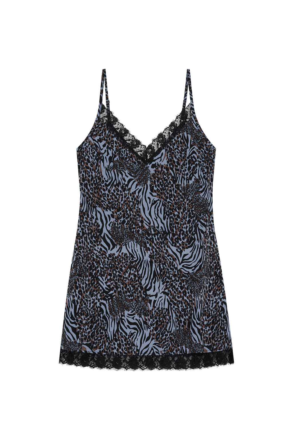 ANIMAL HOTFIX MINI SLIP DRESS (BLUE)