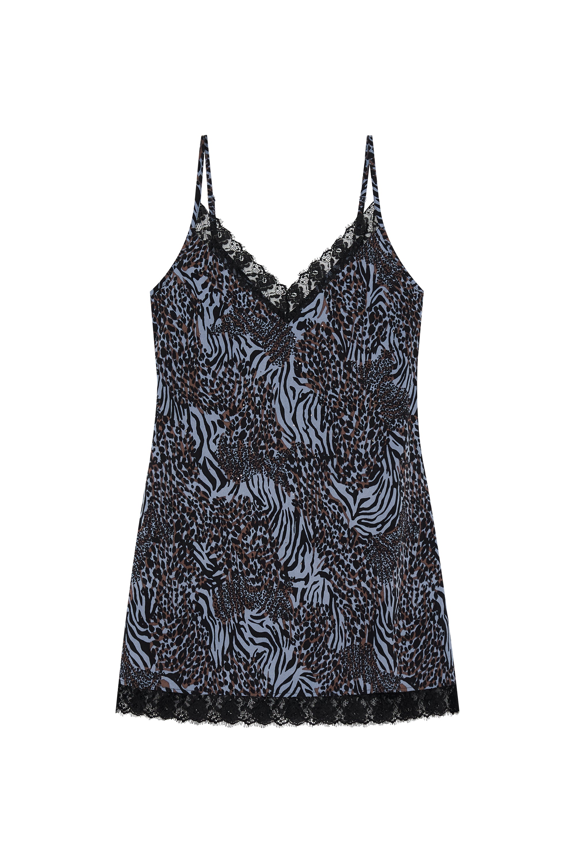 ANIMAL HOTFIX MINI SLIP DRESS (BLUE)