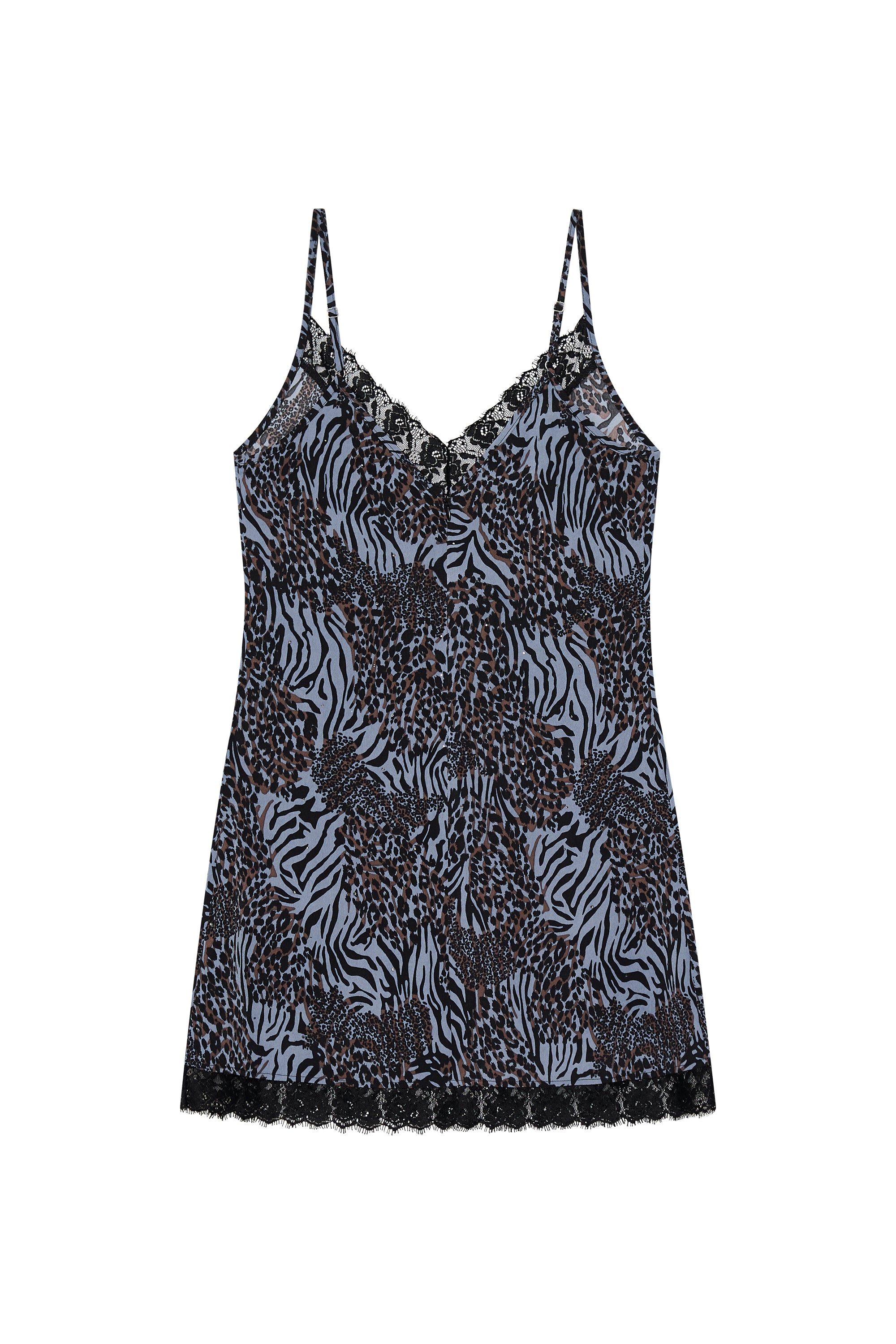 ANIMAL HOTFIX MINI SLIP DRESS (BLUE)