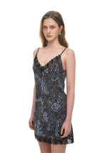 ANIMAL HOTFIX MINI SLIP DRESS (BLUE)