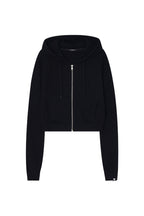 BASIC CROP WAFFLE ZIP-UP HOODIE (BLACK)