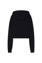 BASIC CROP WAFFLE ZIP-UP HOODIE (BLACK)