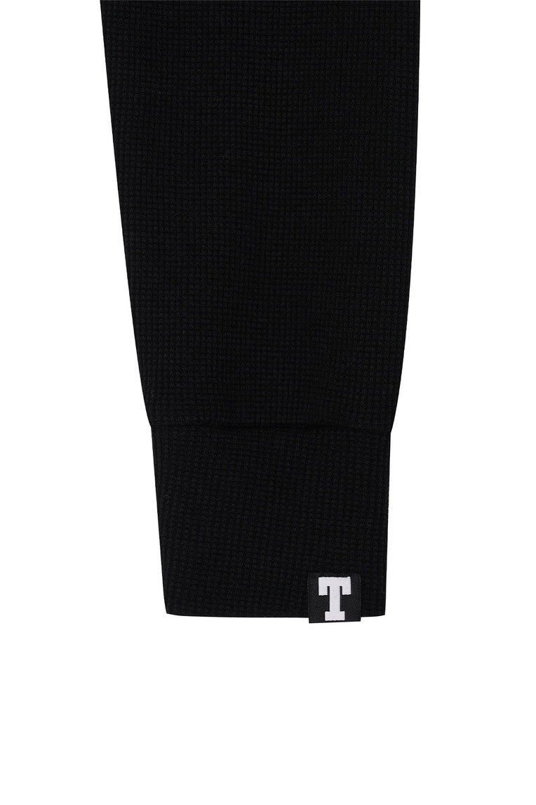 BASIC CROP WAFFLE ZIP-UP HOODIE (BLACK)