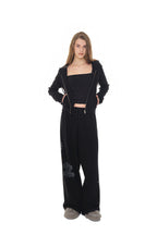 BASIC CROP WAFFLE ZIP-UP HOODIE (BLACK)