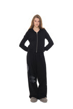 BASIC CROP WAFFLE ZIP-UP HOODIE (BLACK)