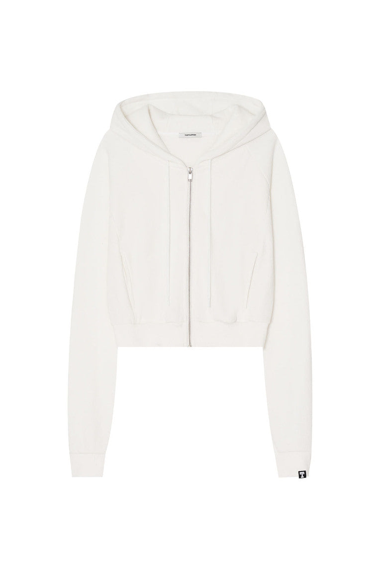 BASIC CROP WAFFLE ZIP-UP HOODIE (WHITE)