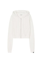 BASIC CROP WAFFLE ZIP-UP HOODIE (WHITE)