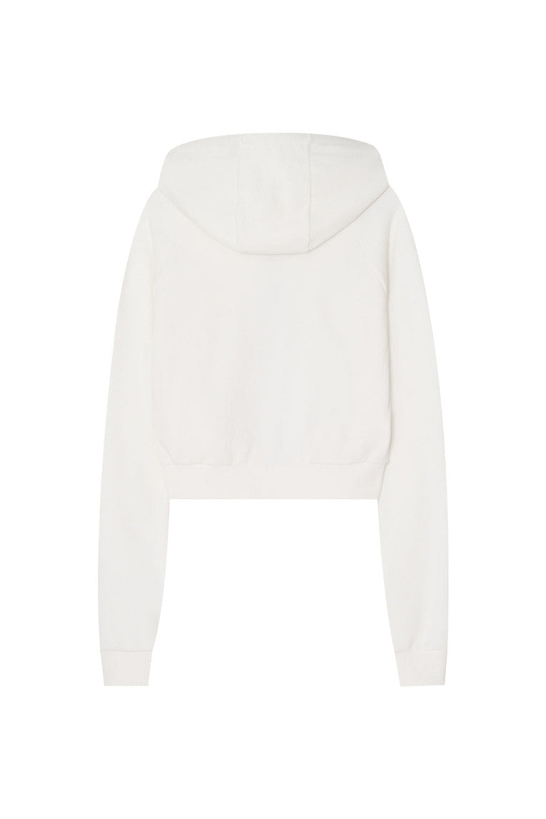BASIC CROP WAFFLE ZIP-UP HOODIE (WHITE)