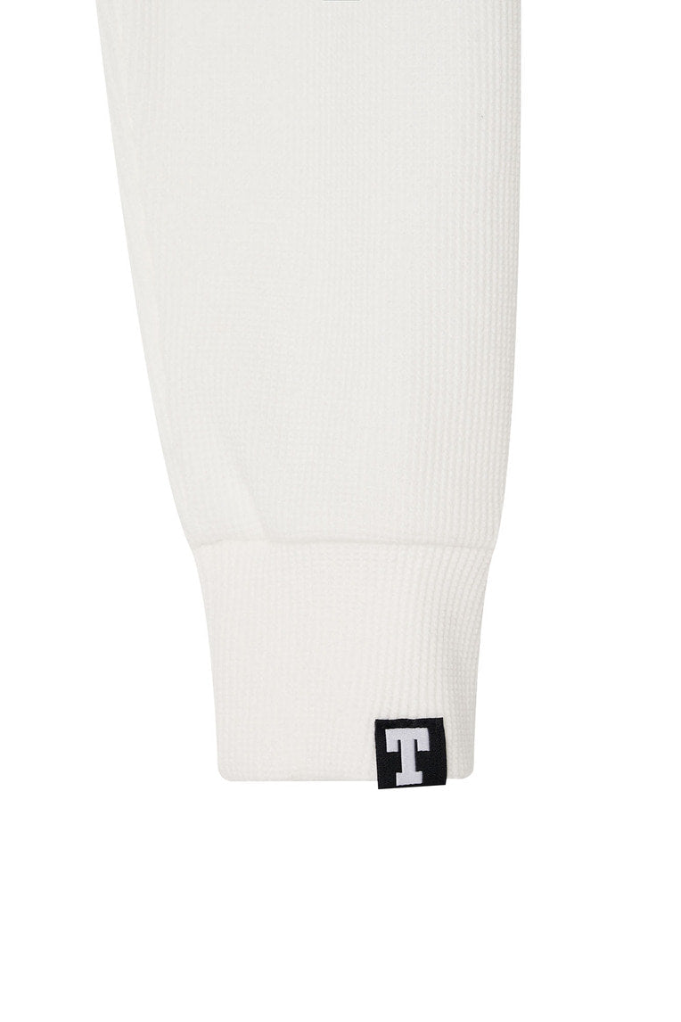 BASIC CROP WAFFLE ZIP-UP HOODIE (WHITE)