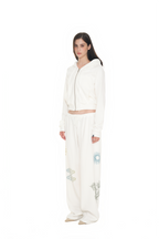 BASIC CROP WAFFLE ZIP-UP HOODIE (WHITE)