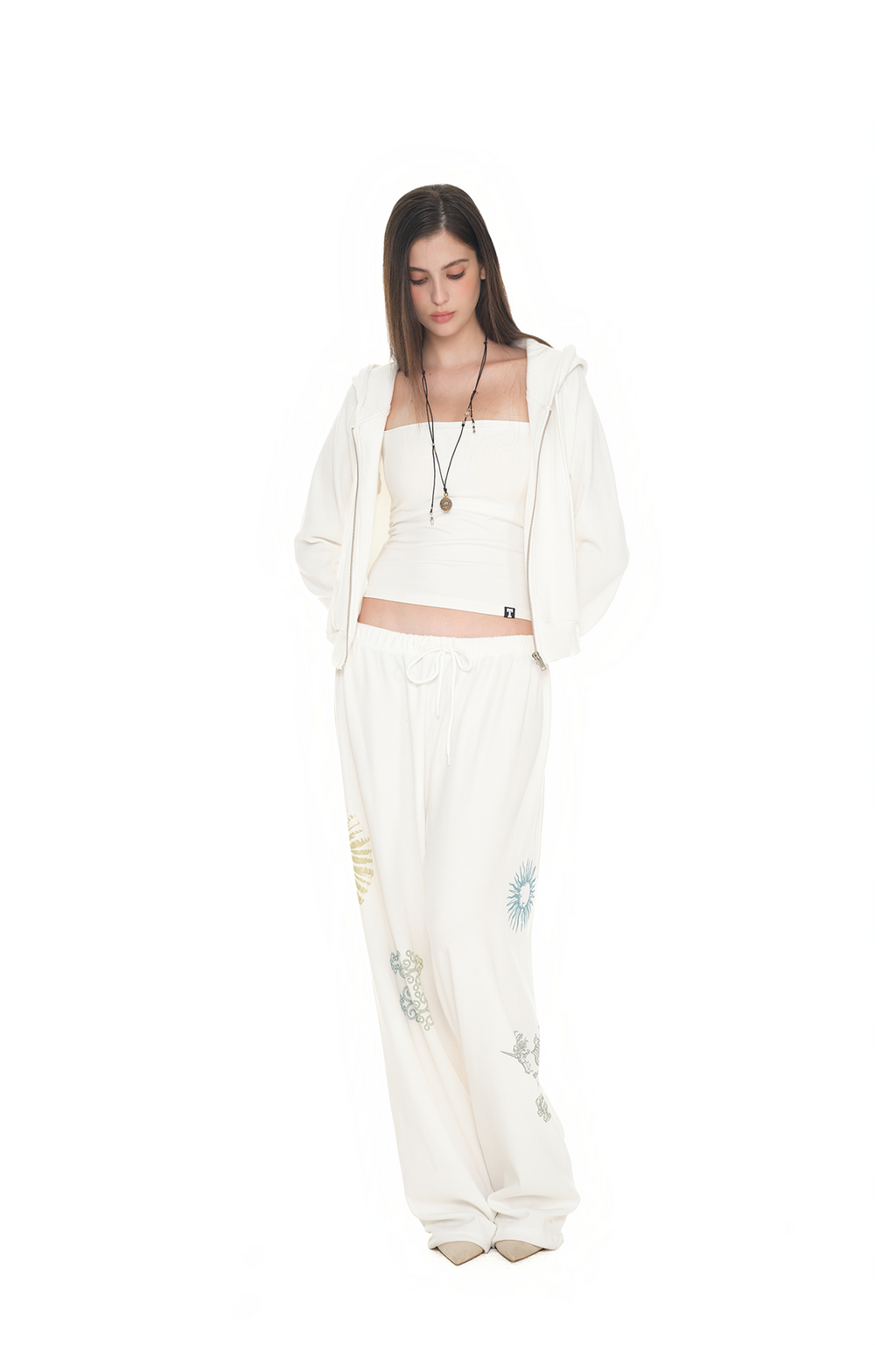BASIC CROP WAFFLE ZIP-UP HOODIE (WHITE)