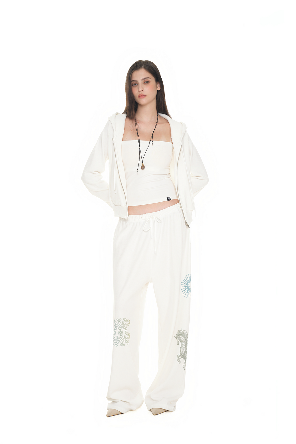 BASIC CROP WAFFLE ZIP-UP HOODIE (WHITE)