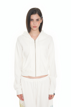 BASIC CROP WAFFLE ZIP-UP HOODIE (WHITE)