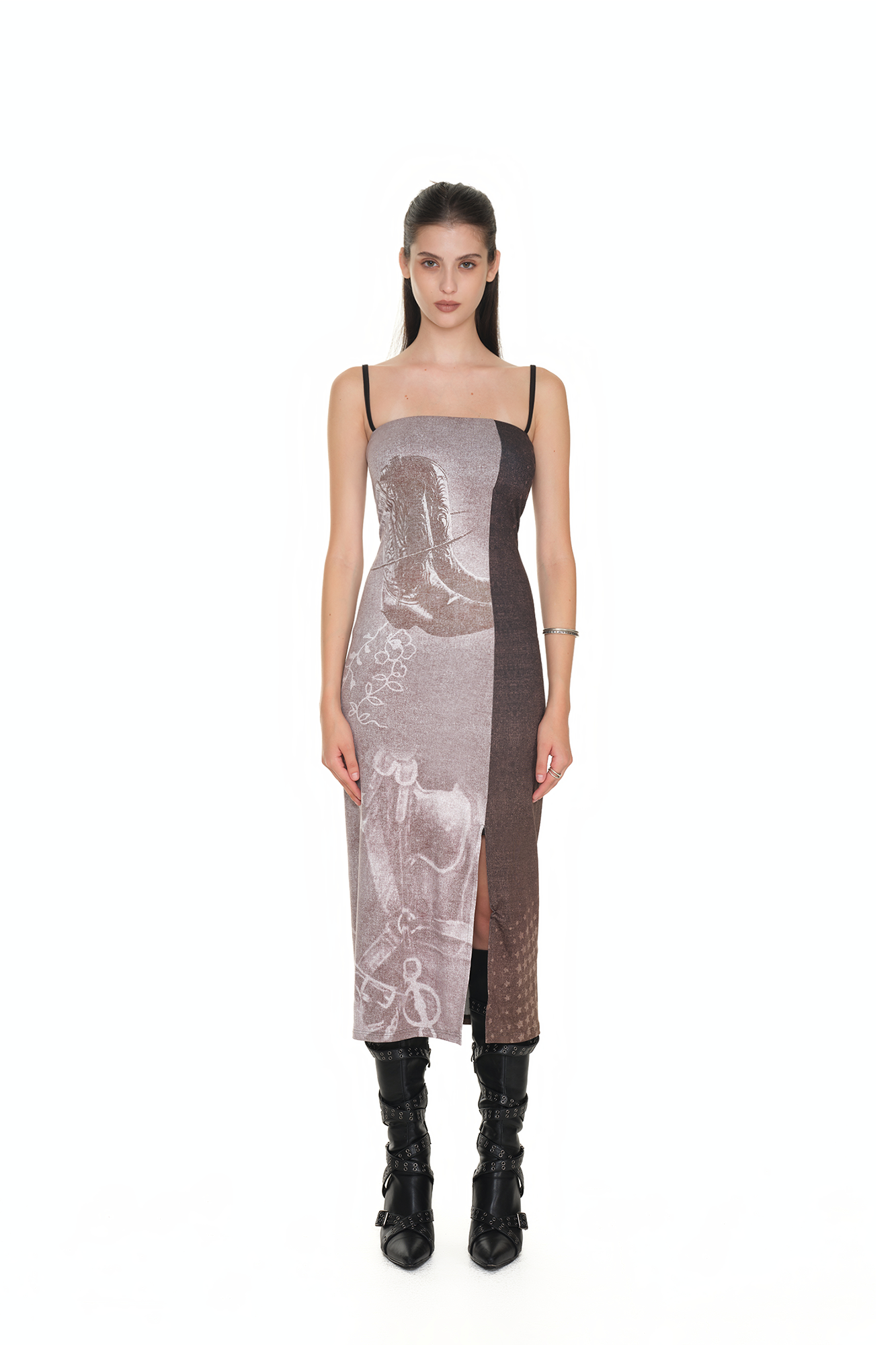 COWGIRL PRINTED DRESS (BROWN)