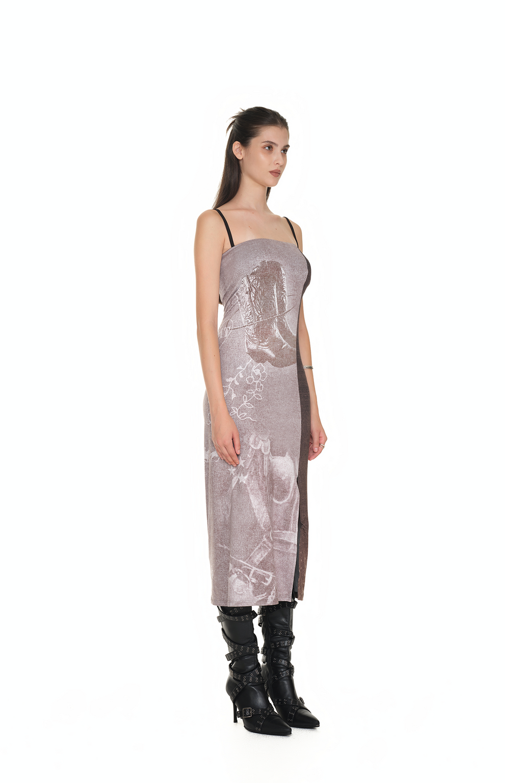 COWGIRL PRINTED DRESS (BROWN)