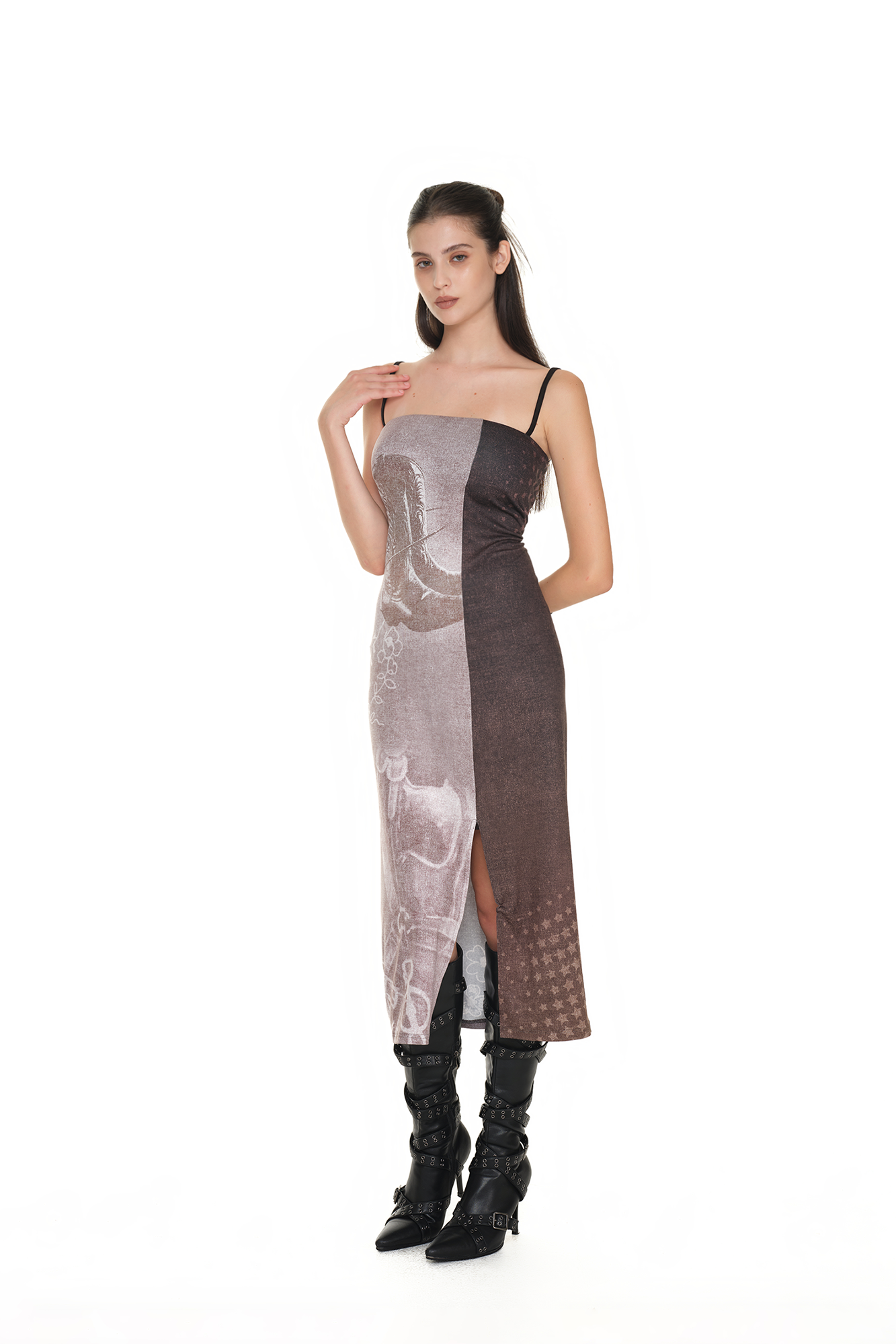COWGIRL PRINTED DRESS (BROWN)