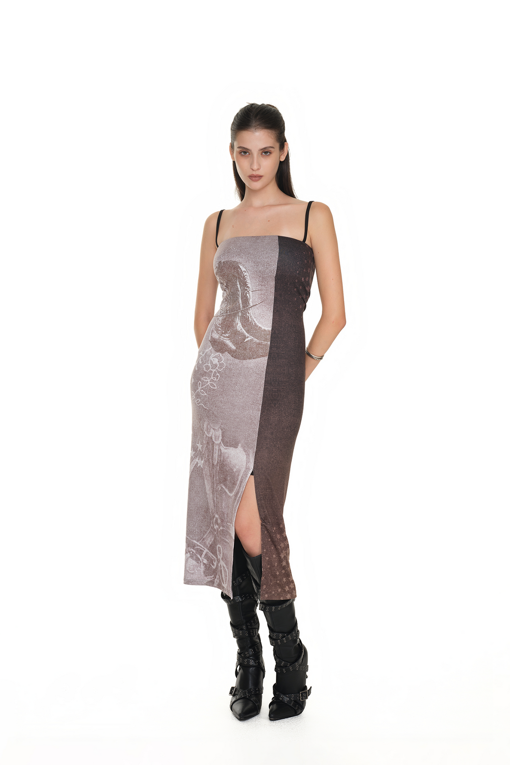 COWGIRL PRINTED DRESS (BROWN)