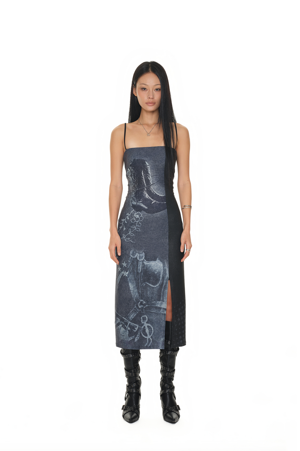COWGIRL PRINTED DRESS (NAVY)
