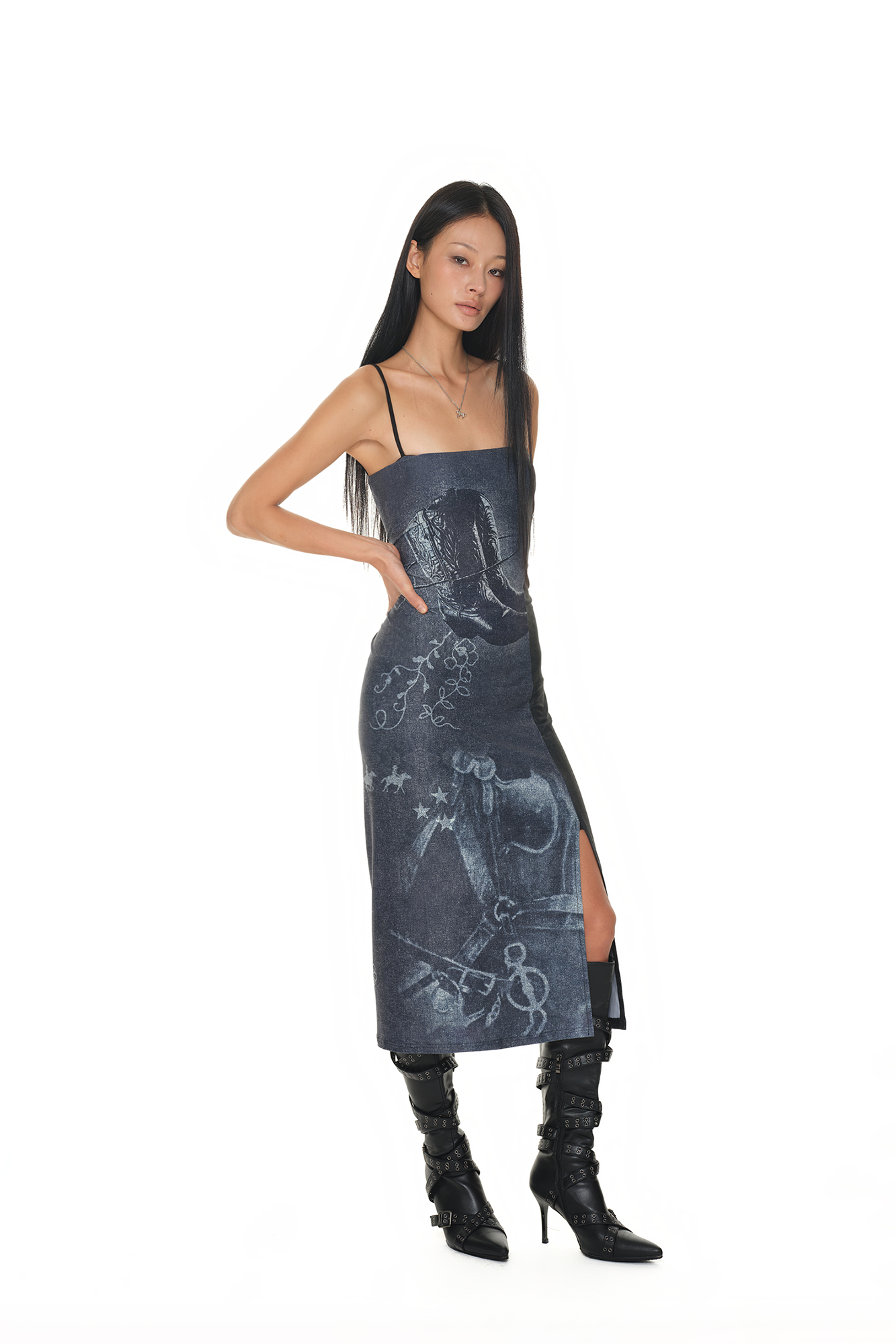 COWGIRL PRINTED DRESS (NAVY)