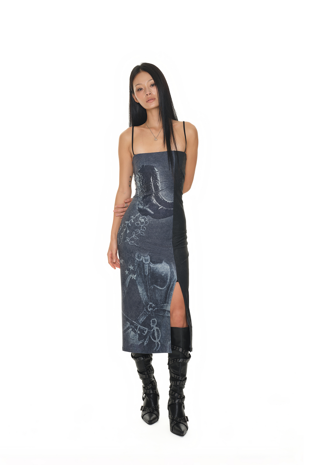 COWGIRL PRINTED DRESS (NAVY)