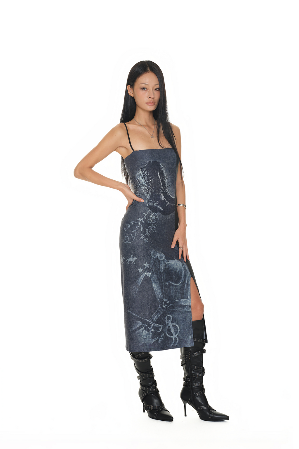 COWGIRL PRINTED DRESS (NAVY)