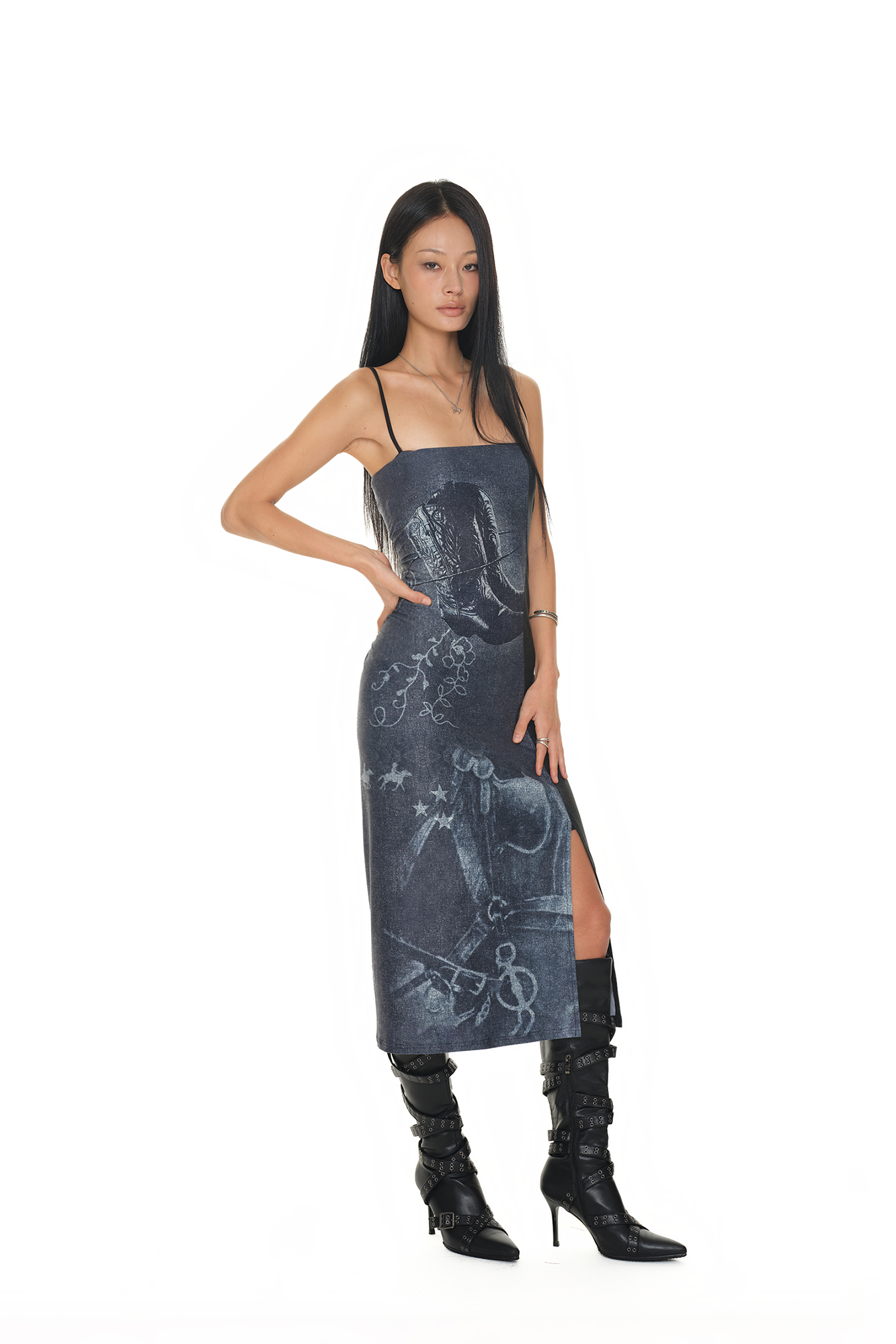 COWGIRL PRINTED DRESS (NAVY)