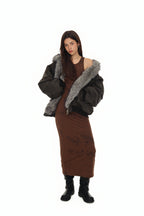 FAUX FUR BOMBER JACKET (CHARCOAL)