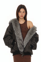FAUX FUR BOMBER JACKET (CHARCOAL)