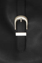 FAUX LEATHER BUCKLE HOBO BAG (BLACK)