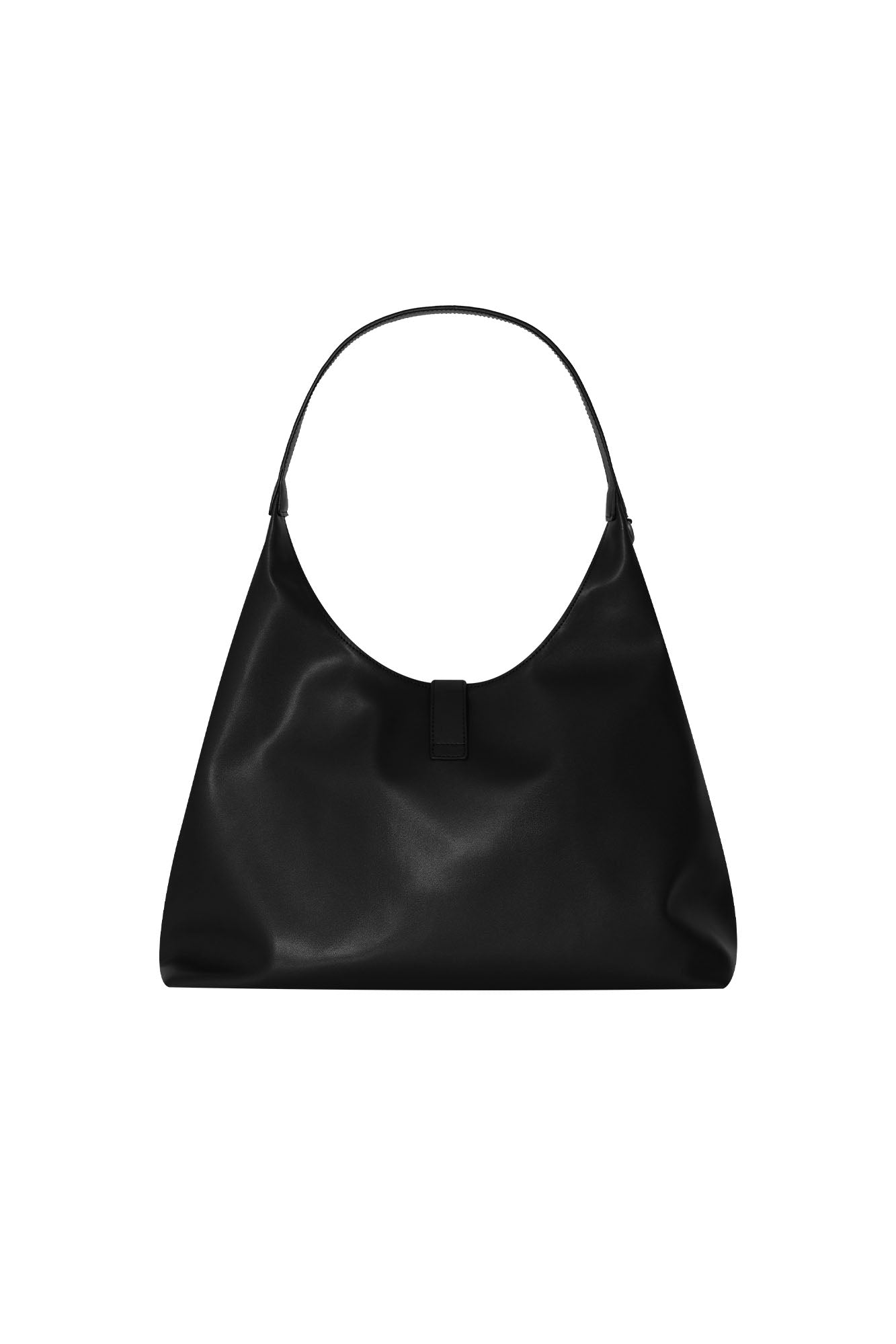 FAUX LEATHER BUCKLE HOBO BAG (BLACK)