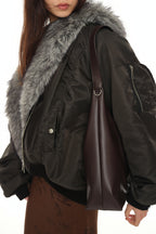 FAUX LEATHER BUCKLE HOBO BAG (BROWN)