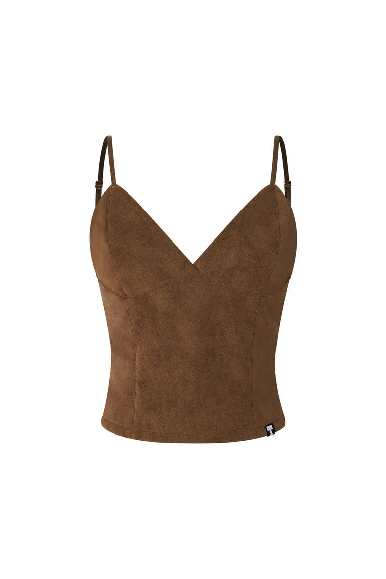 FAUX LEATHER CAMI-TOP (BROWN)