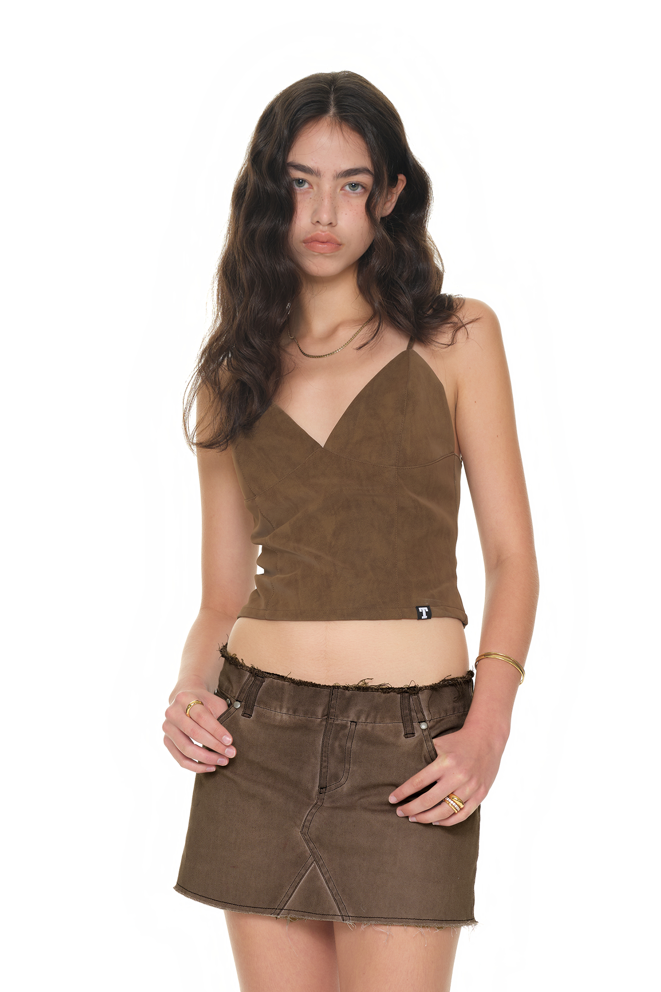 FAUX LEATHER CAMI-TOP (BROWN)
