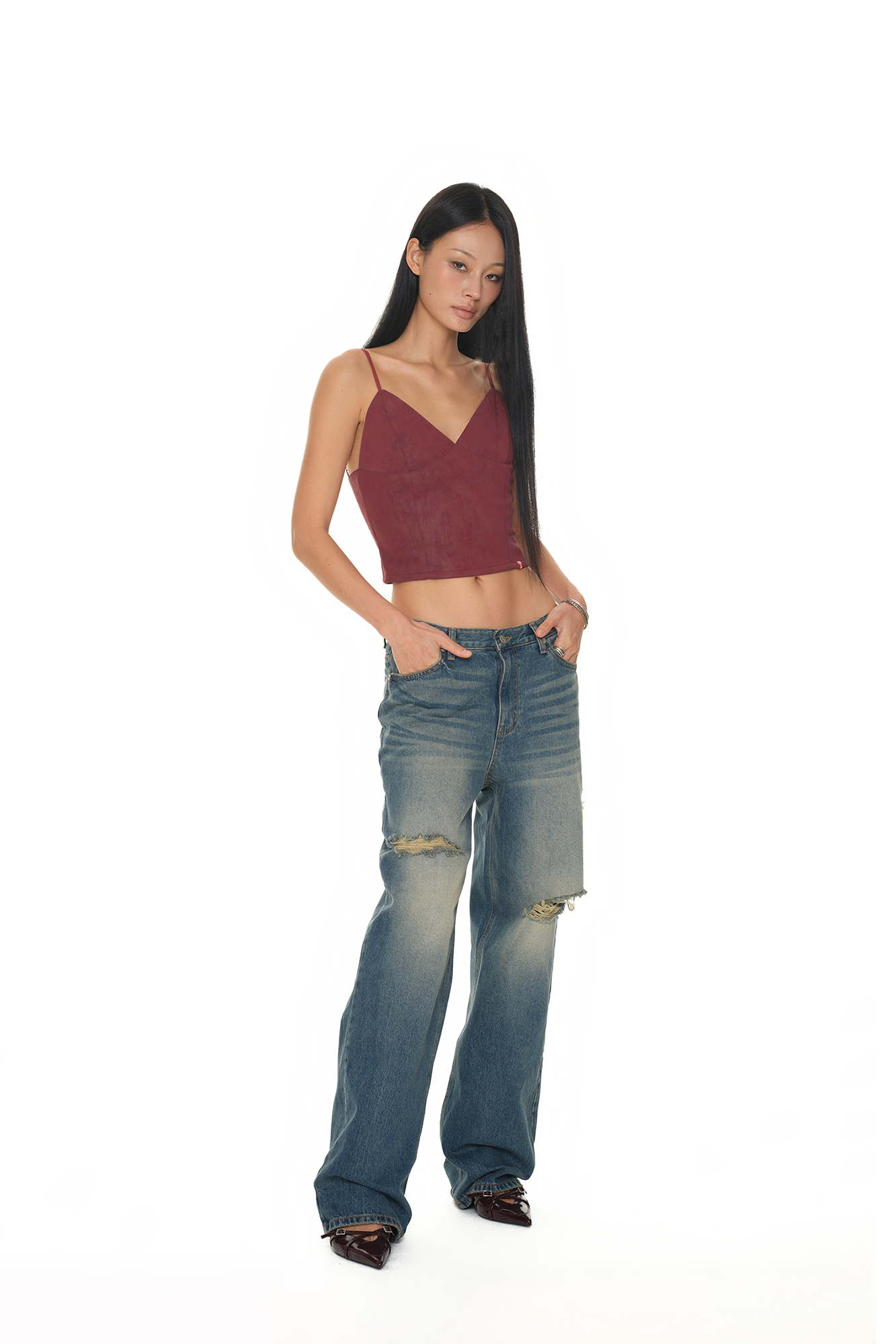 FAUX LEATHER CAMI-TOP (MAROON)