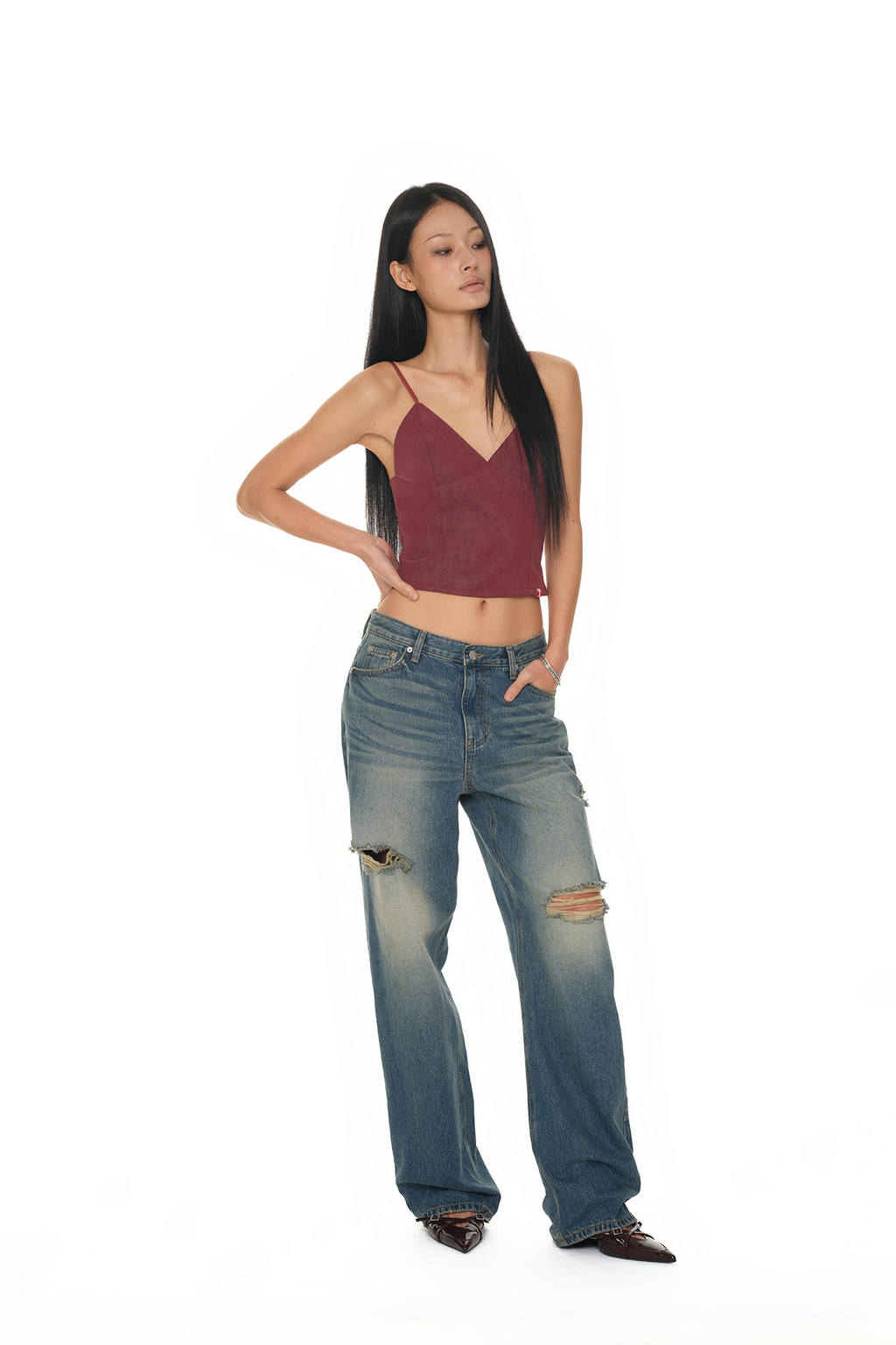 FAUX LEATHER CAMI-TOP (MAROON)
