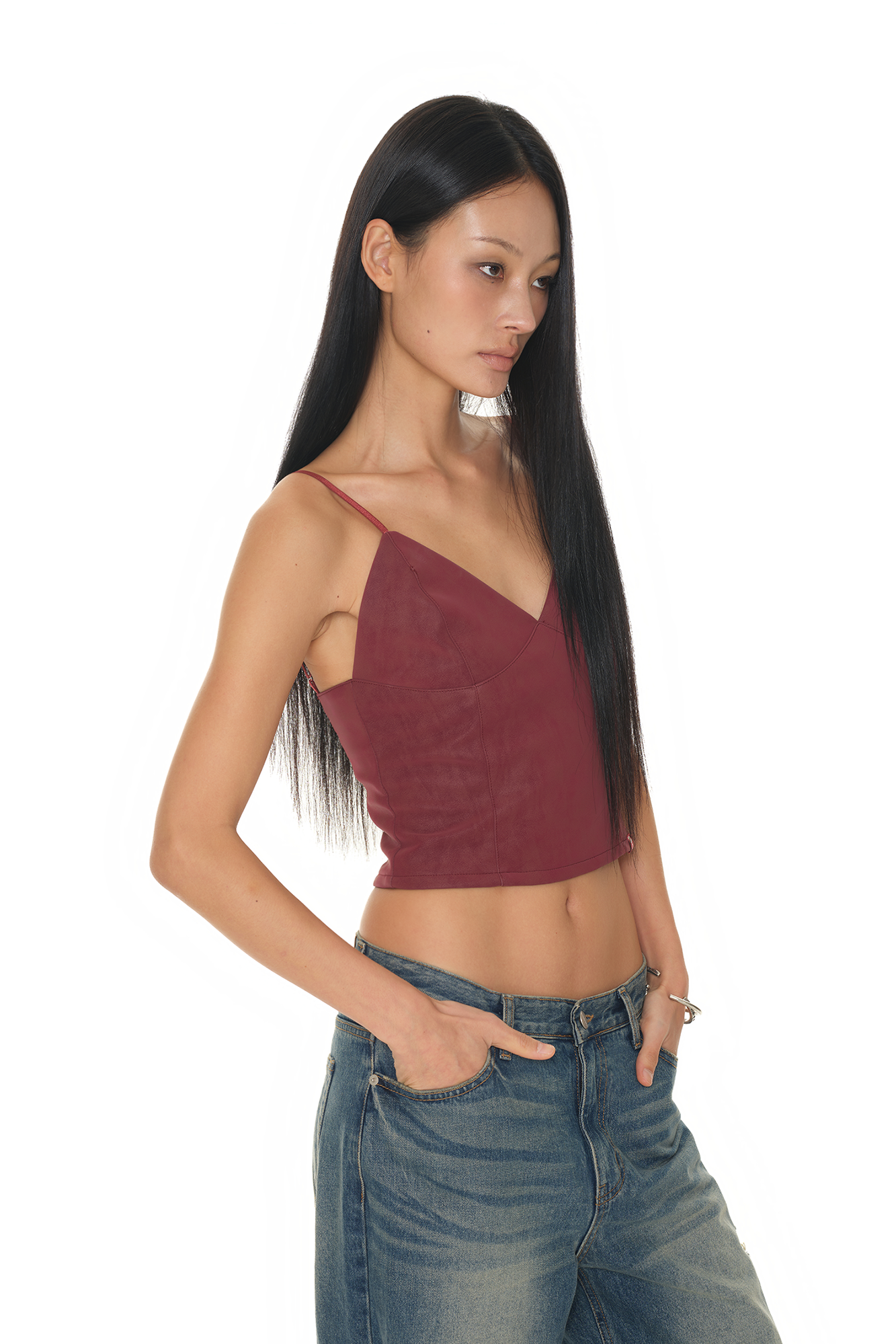 FAUX LEATHER CAMI-TOP (MAROON)