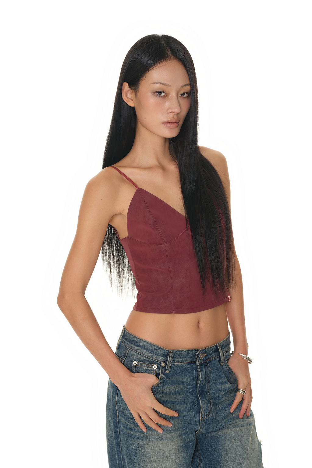 FAUX LEATHER CAMI-TOP (MAROON)