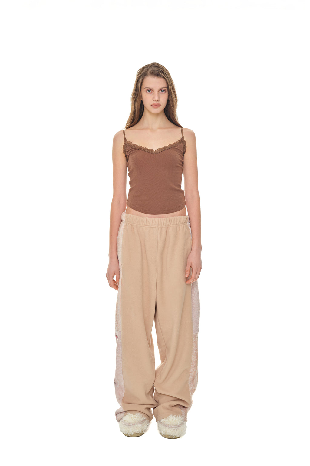 FLEECE PANEL SWEATPANTS (BEIGE)