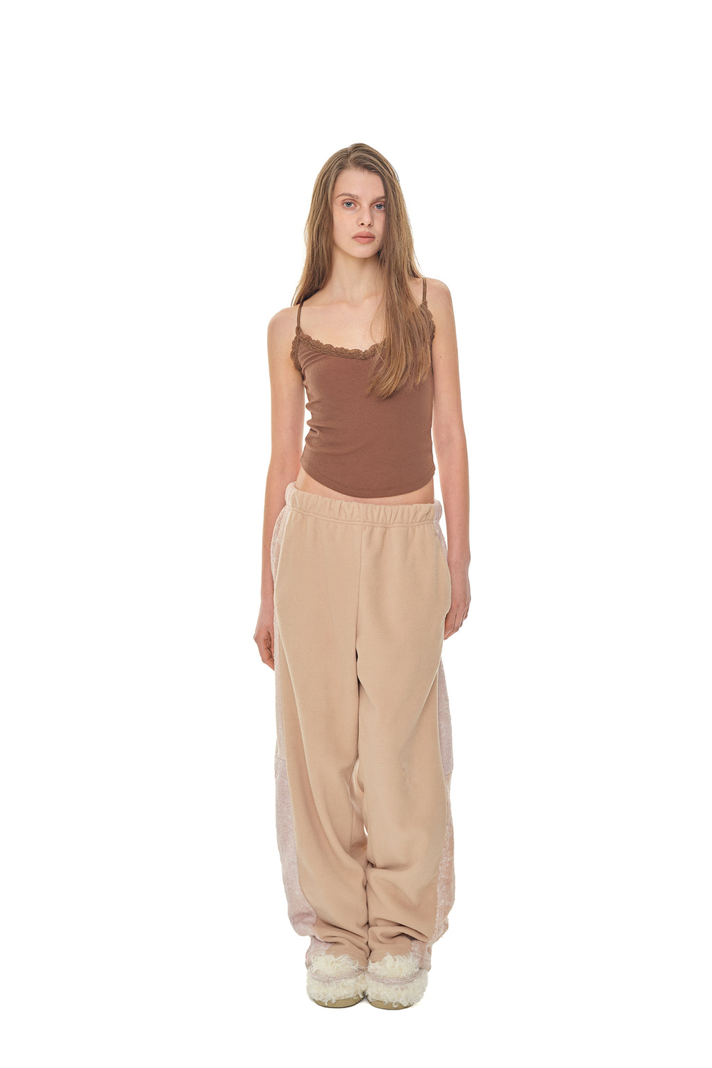 FLEECE PANEL SWEATPANTS (BEIGE)