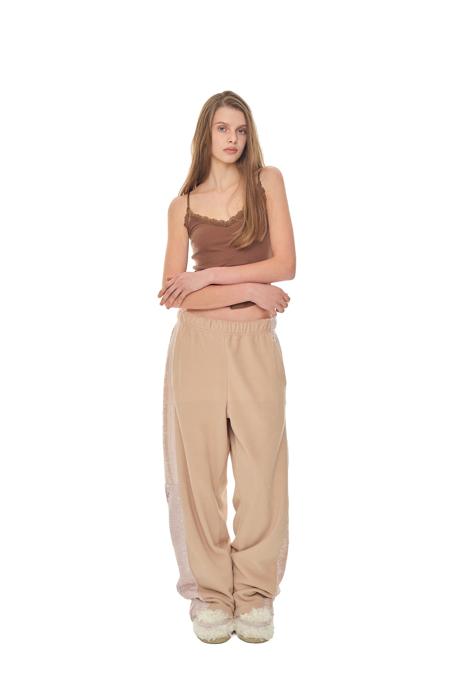 FLEECE PANEL SWEATPANTS (BEIGE)