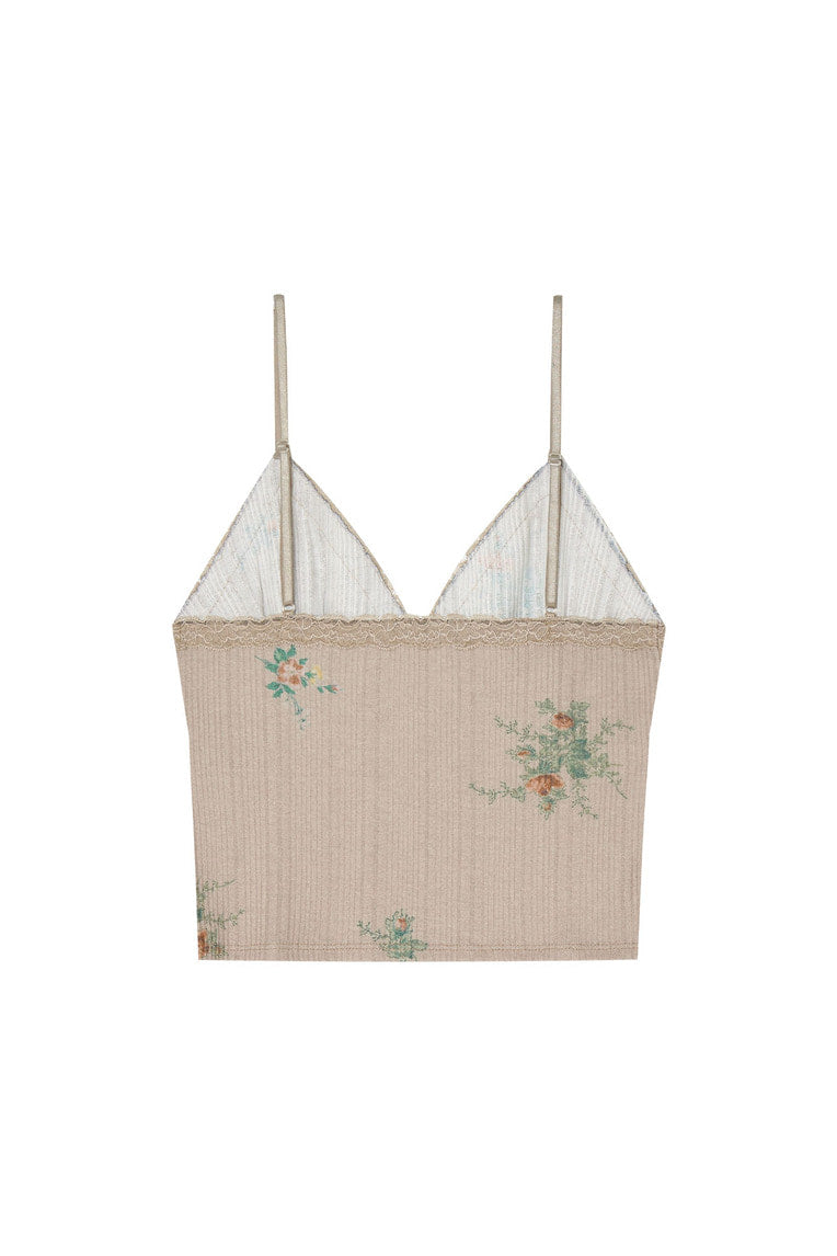 FLORAL LACE RIBBED CAMI TOP (BEIGE)