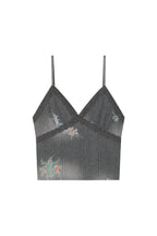 FLORAL LACE RIBBED CAMI TOP (CHARCOAL)