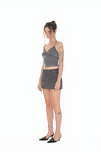 FLORAL LACE RIBBED CAMI TOP (CHARCOAL)